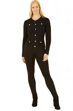 Cardigans^Yumi Cable Knit Cropped Button Up Cardigan Black