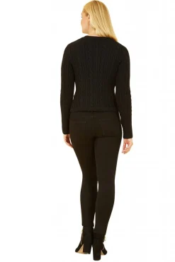 Cardigans^Yumi Cable Knit Cropped Button Up Cardigan Black