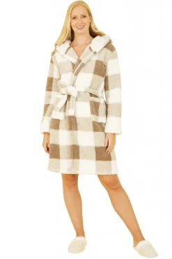 Loungewear & Sleepwear^Yumi Check Super Soft Dressing Gown Brown