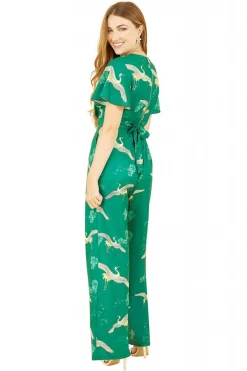 Jumpsuits^Yumi Crane Print Angel Sleeve Jumpsuit Green