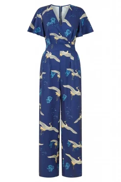 Jumpsuits^Yumi Crane Print Angel Sleeve Jumpsuit Navy