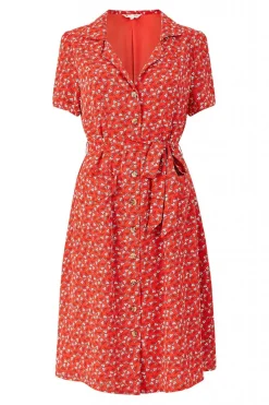 Mini Dresses^Yumi Ditsy Leaf Print Retro Shirt Dress Red