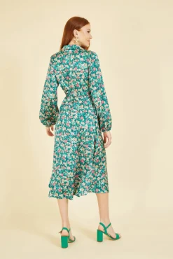 Midi Dresses^Yumi Ditsy Print Long Sleeve Midi Shirt Dress Green