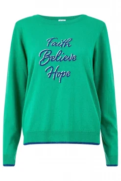 Jumpers^Yumi Faith Believe Hope Slogan Knitted Jumper Green
