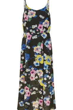 Mini Dresses^Yumi Floral Strappy Midi Dress With Split Hem Black