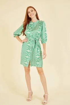 Mini Dresses^Yumi Geo Print Shirt Dress Green