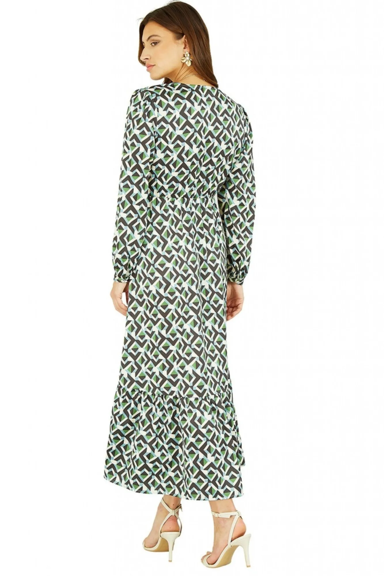 Midi Dresses^Yumi Geo Print Wrap Satin Midi Dress Green