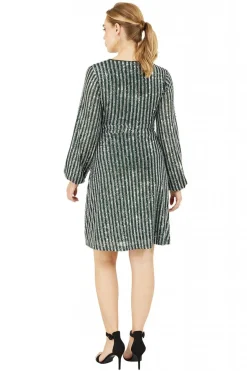 Mini Dresses^Yumi Green And Silver Stripe Sequin Wrap Dress Greensilver