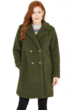 Outerwear^Yumi Green Teddy Bear Coat Khaki