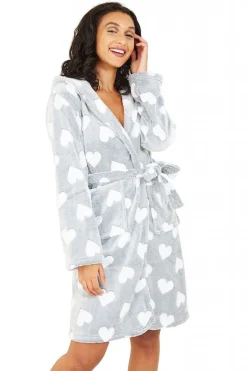 Loungewear & Sleepwear^Yumi Heart Luxury Fleece Hooded Robe Grey