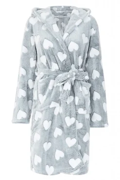 Loungewear & Sleepwear^Yumi Heart Luxury Fleece Hooded Robe Grey
