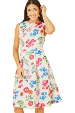 Mini Dresses^Yumi Ivory Botanical Floral Jacquard Skater Dress White