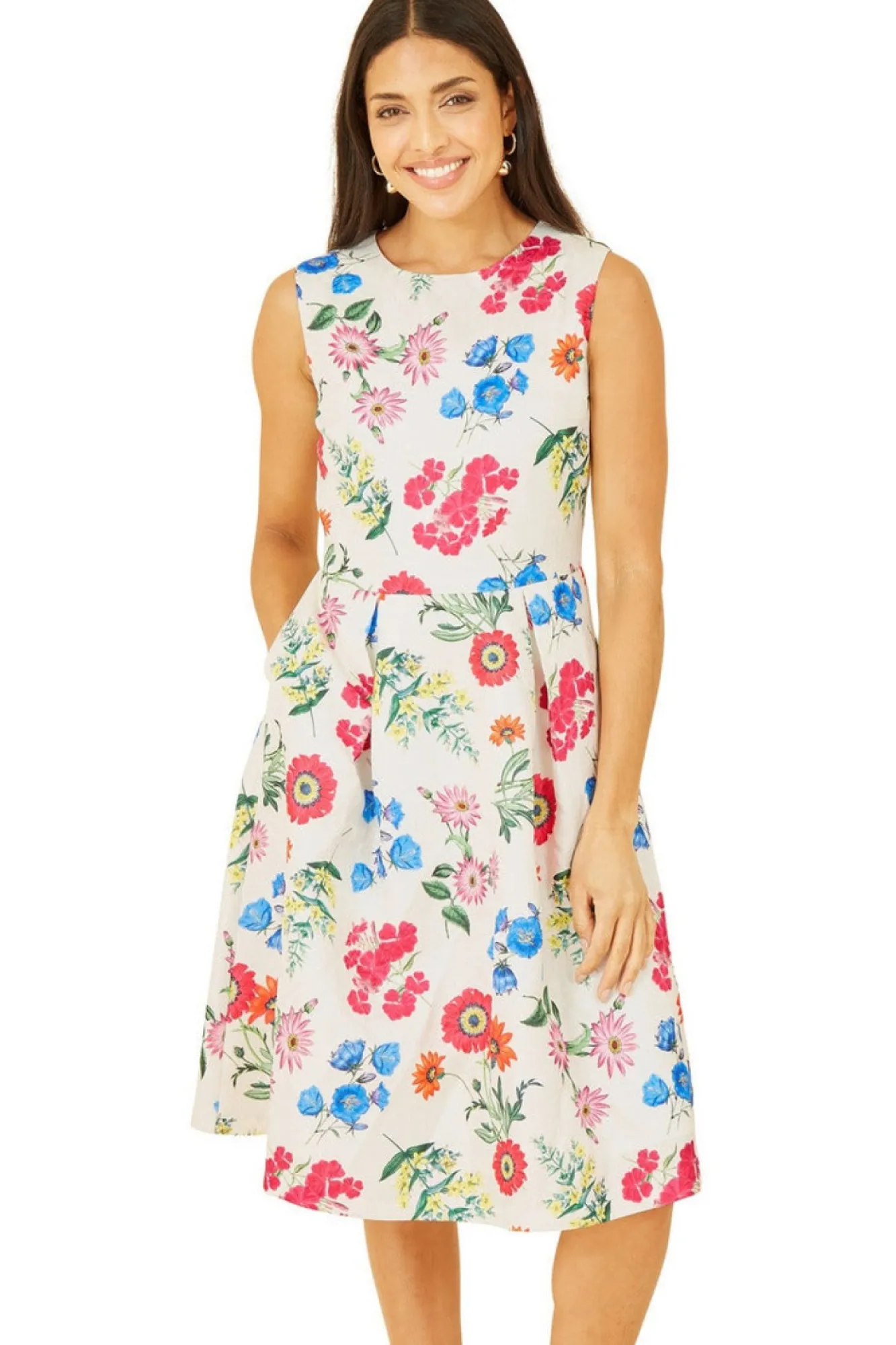 Mini Dresses^Yumi Ivory Botanical Floral Jacquard Skater Dress White