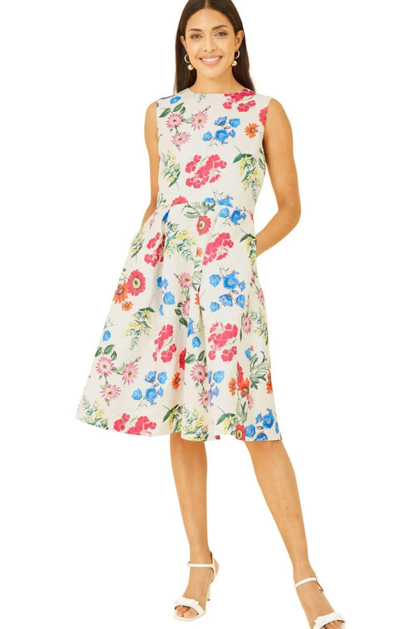 Mini Dresses^Yumi Ivory Botanical Floral Jacquard Skater Dress White