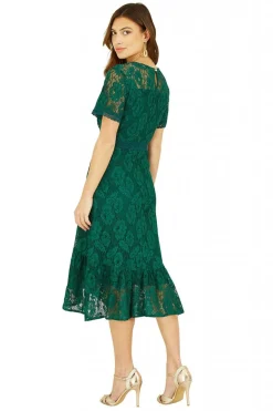 Midi Dresses^Yumi Lace Skater Midi Dress With Ruffle Hem Green