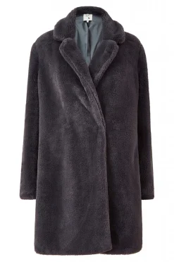 Outerwear^Yumi Longline Faux Fur Coat Grey