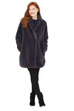 Outerwear^Yumi Longline Faux Fur Coat Grey