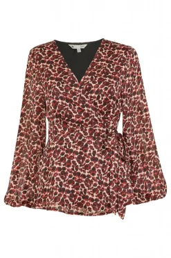 Blouses^Yumi Lurex Leopard Print Wrap Top Red