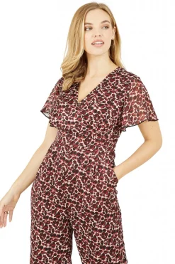 Jumpsuits^Yumi Lurex Leopard Print Wrap Jumpsuit With Pockets Red