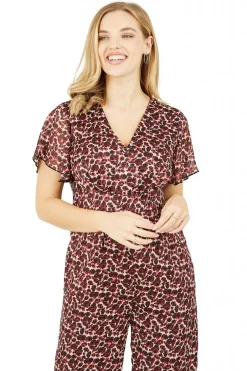 Jumpsuits^Yumi Lurex Leopard Print Wrap Jumpsuit With Pockets Red