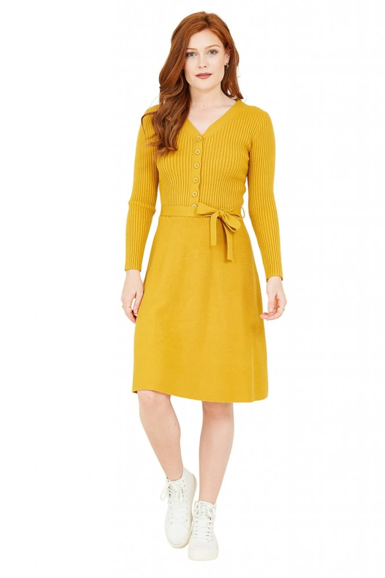 Mini Dresses^Yumi Mustard Knitted Skater Dress Yellow