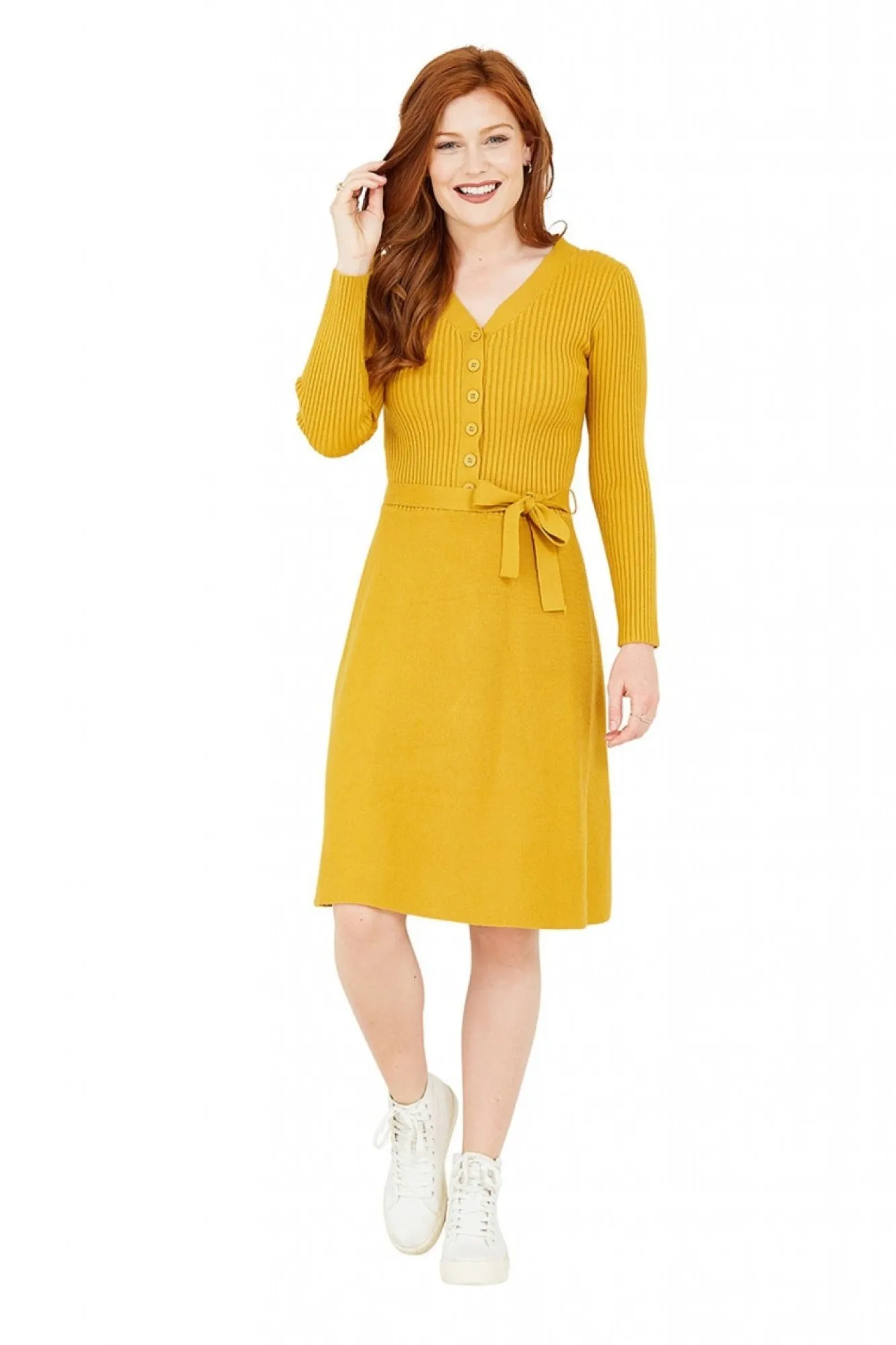Mini Dresses^Yumi Mustard Knitted Skater Dress Yellow