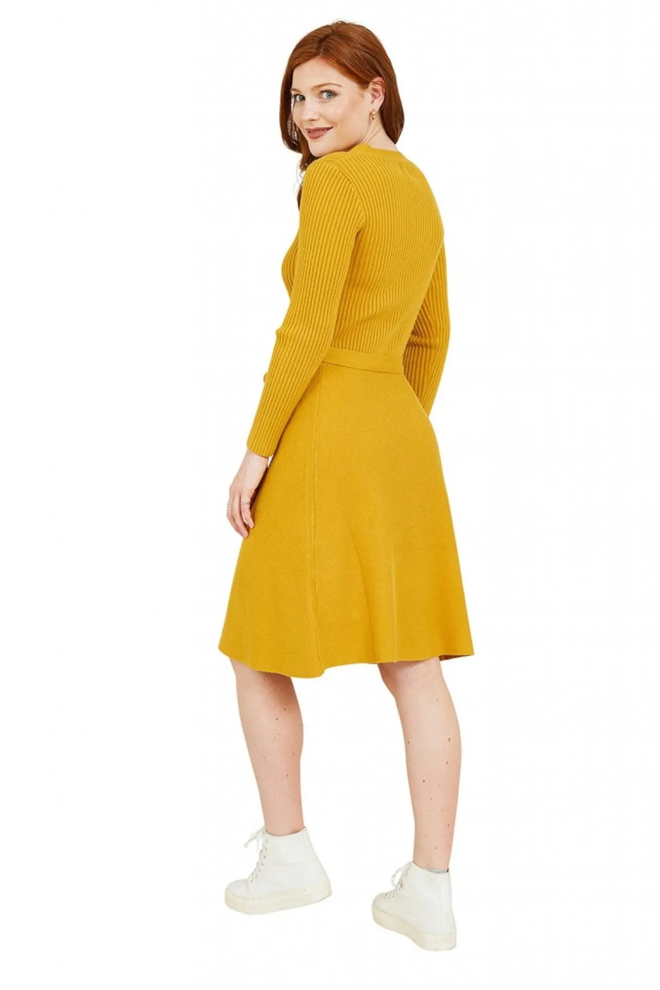 Mini Dresses^Yumi Mustard Knitted Skater Dress Yellow