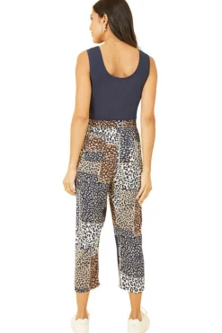 Trousers^Yumi Navy Patchwork Animal Print Cropped Trouser Blue