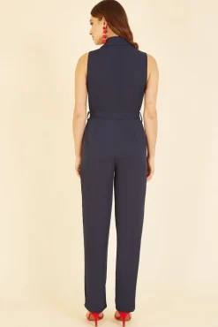 Jumpsuits^Yumi Navy Satin Wrap Front Jumpsuit Blue