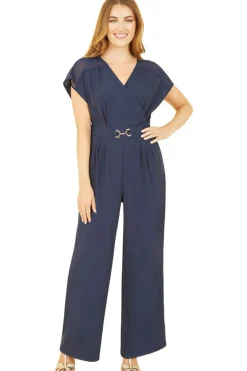 Jumpsuits^Yumi Navy Wrap Jumpsuit With Mesh Panel And Belt Detail Blue