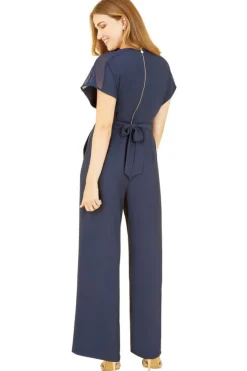 Jumpsuits^Yumi Navy Wrap Jumpsuit With Mesh Panel And Belt Detail Blue