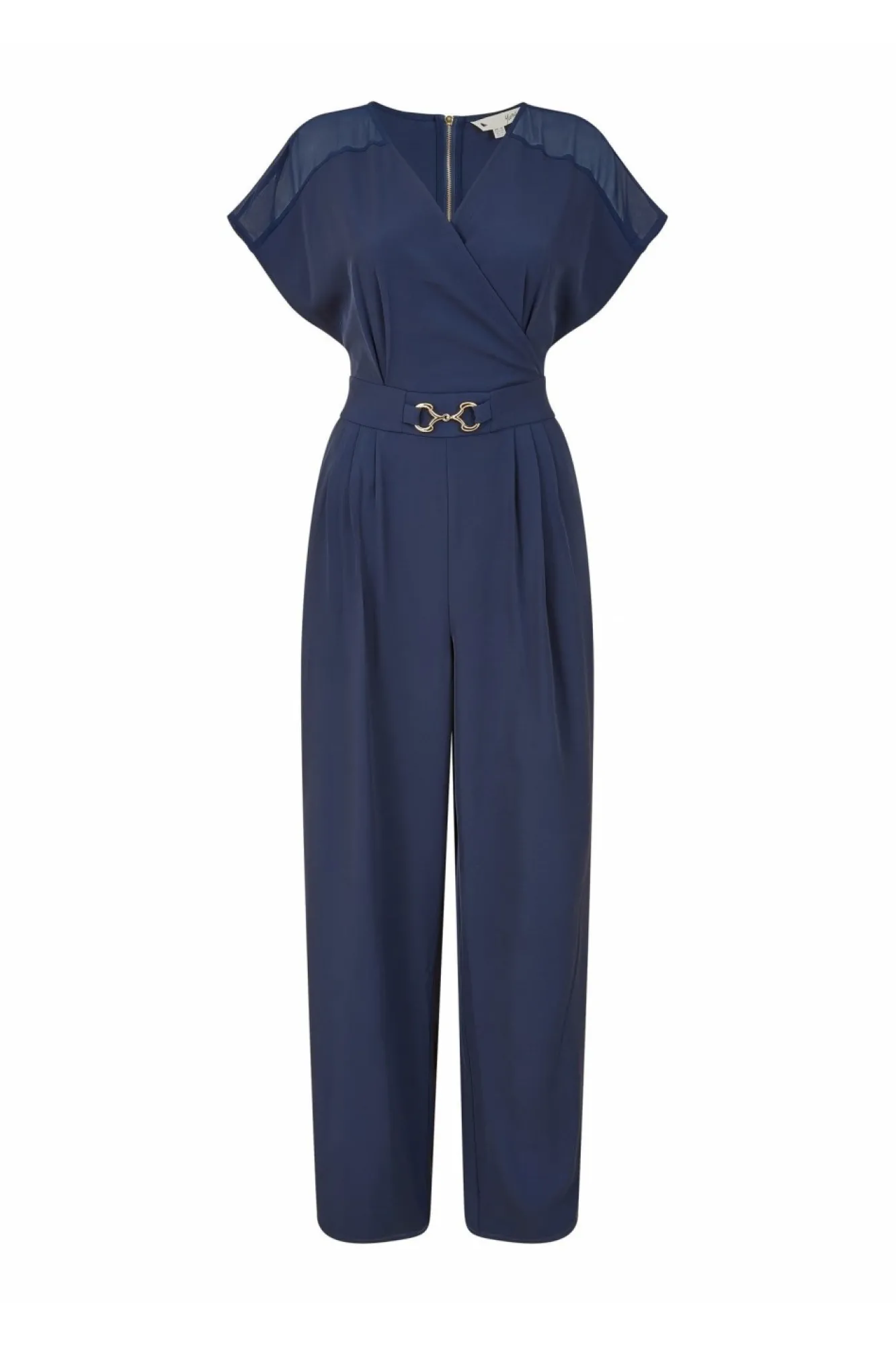 Jumpsuits^Yumi Navy Wrap Jumpsuit With Mesh Panel And Belt Detail Blue