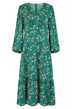 Midi Dresses^Yumi Pebble Print Long Sleeve Midi Dress Green