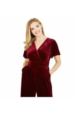 Jumpsuits^Yumi Plum Velvet Jumpsuit With Angel Sleeves Red