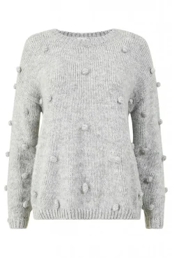 Jumpers^Yumi Pom Pom Relaxed Knitted Jumper Grey