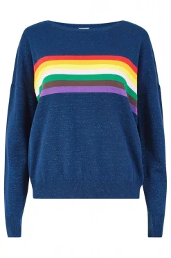 Jumpers^Yumi Rainbow Stripe Knitted Jumper Navy