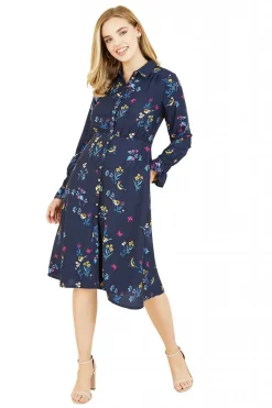 Mini Dresses^Yumi Recycled Bird Print Shirt Dress Navy