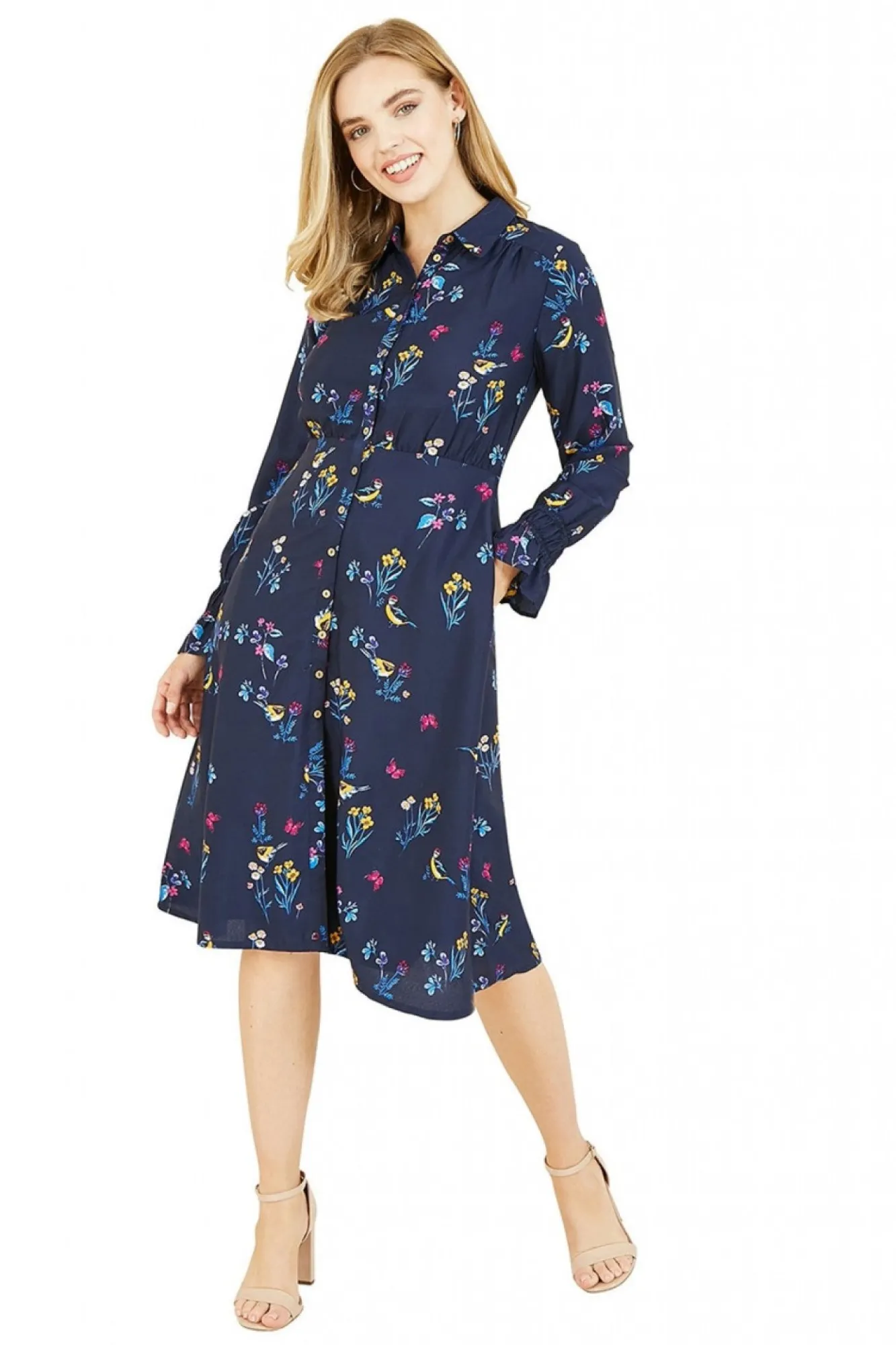 Mini Dresses^Yumi Recycled Bird Print Shirt Dress Navy