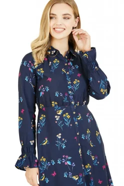 Mini Dresses^Yumi Recycled Bird Print Shirt Dress Navy