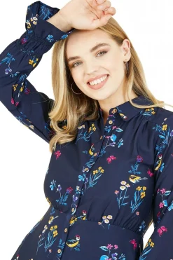 Mini Dresses^Yumi Recycled Bird Print Shirt Dress Navy