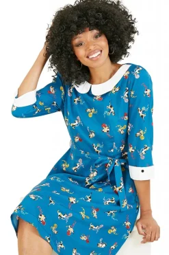 Mini Dresses^Yumi Recycled Teal Cat And Wool Print Skater Dress Blue