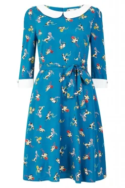 Mini Dresses^Yumi Recycled Teal Cat And Wool Print Skater Dress Blue