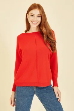 Jumpers^Yumi Relaxed Knitted Jumper Red