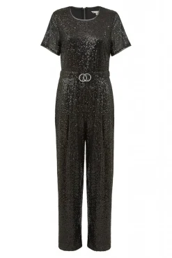 Jumpsuits^Yumi Sequin Jumpsuit Gold Buckle Detail Belt Black