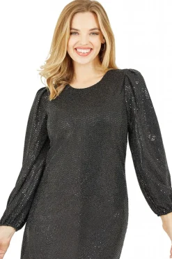Mini Dresses^Yumi Sequin Long Sleeve Tunic Dress Black