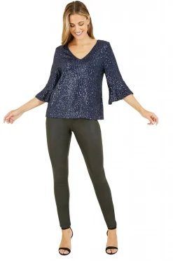 Blouses^Yumi Sequin Relaxed Fit Top Navy