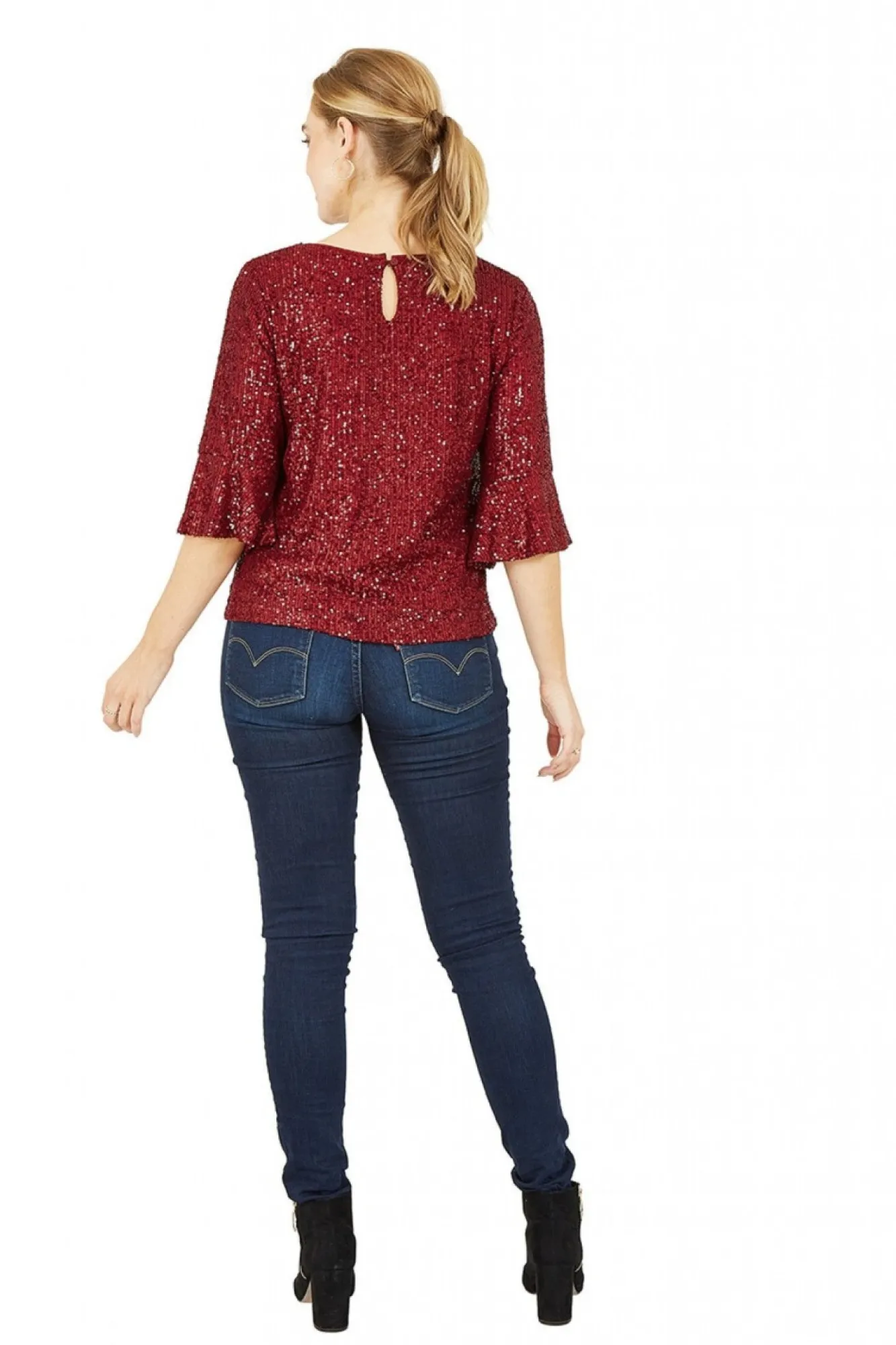 Blouses^Yumi Sequin Top With Fluted Sleeve Red