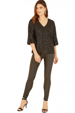 Blouses^Yumi Sequin Top With Fluted Sleeve Black