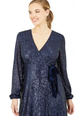 Mini Dresses^Yumi Sequin Wrap Dress With Velvet Tie Navy