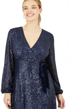Mini Dresses^Yumi Sequin Wrap Dress With Velvet Tie Navy